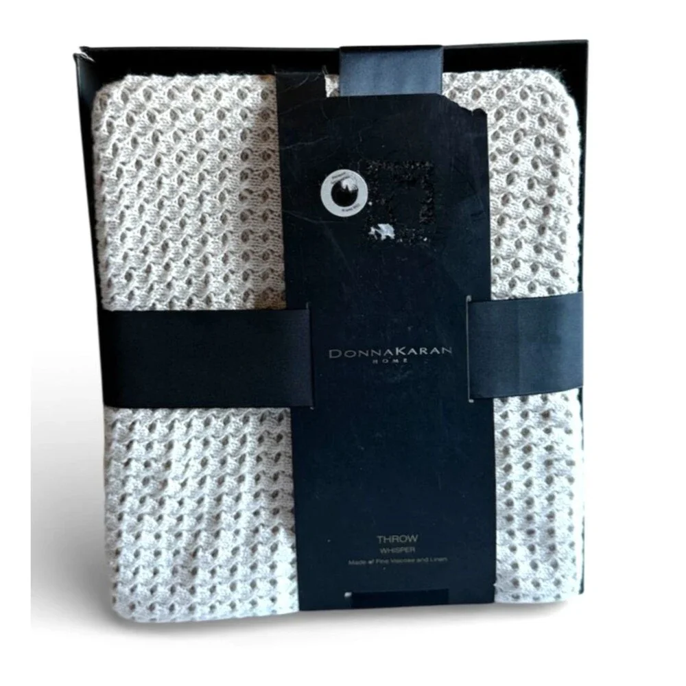 Donna Karan Open Knit Weave Throw Blanket in Natural Whisper 50x70